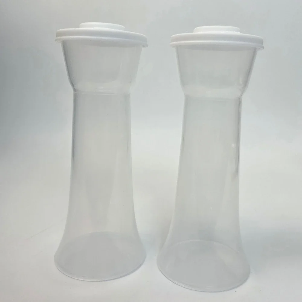 Hourglass Salt and Pepper Shakers Plastic Set Clear White Flip Top Seals NEW